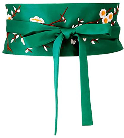 misppro OBI-Gürtel für Damen, Vintage-Stil, Geisha-Schärpe, bestickt, Blumenbund, Grün , 235cm