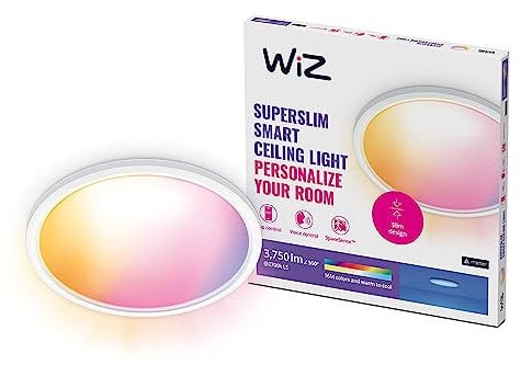 WiZ Tunable White and Color Superslim Deckenleuchte (32 W, ø 54,5 cm), LED Leuchte mit 16 Mio. Farben oder warm- bis kaltweißem dimmbarem Licht, smarte Lichtsteuerung über WLAN per Stimme/App, weiß