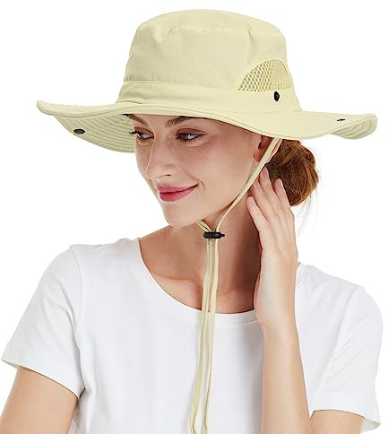 Wmcaps Sonnenhut Herren, Outdoor Safari Hut Damen, Breite Krempe Sommerhut Herren, Faltbar Wanderhut, Boonie Hat Sonnenschutz Hut Buschhut Anglerhut Gartenhut(Beige)