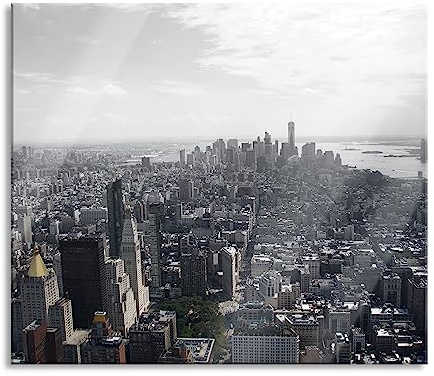 New York City Panorama Herdabdeckplatte & Spritzschutz aus Echtglas | Für Herd-Kochfelder | 60x52 cm