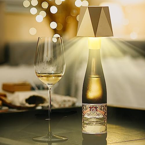 DZAY LED Tischlampen mit Wiederaufladbare Flaschenlampe,Kabellose Dimmbare Tischleuchte Flaschenlampe mit 5200 mAh Akku,IP54 Kabellose Touch Tischlampe für Innen und Außen,Restaurant & Bar (Golden)