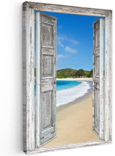 MuchoWow© Leinwandbild Groß 80x120 cm XXL Dekoration Wohnzimmer Bilder Aufhängen Wall Decoration Living Room Wohnungs Deko Moderne Meer - Tropisch - Fensterblick - Strand