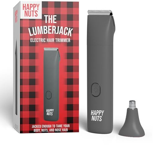 HAPPY NUTS The Lumberjack Elektrischer Leisten- und Körperhaarschneider für Herren – Herren-Körperpfleger-Set für Private – kein Nick Ball Rasierer & Schamhaarschneider (Graphit)