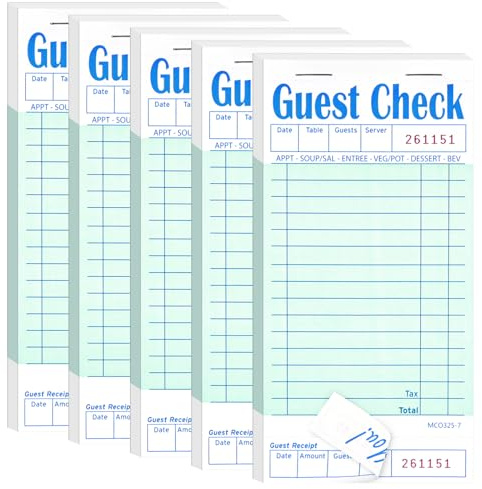 Darcvds Paquete de 5 cuadernos de cheques de invitados, bloc de notas de servidor para restaurante, chequera de camarero verde, bloc de notas de camarera, libro de recibos de alimentos, bloc de