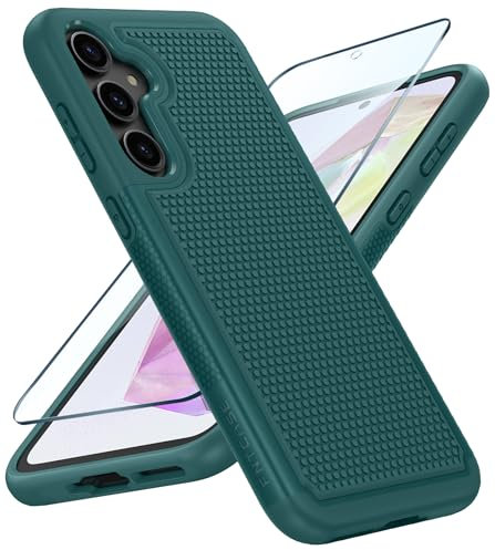 FNTCASE for Samsung A35 5G Case: Dual Layer Shockproof Drop Protection Galaxy 360 Military Grade Protective Mobile Phone Cover Rugged Matte Heavy Duty Slim TPU Green