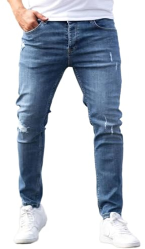 Oanviso Jeans Homme Pantalons en Denim à Trou Droit Jeans Trou Cassé Pantalons avec Fermeture Éclair Jean Hip Hop Bassin Jeans Homme Pantalons de Sport Jeans Trou Cassé