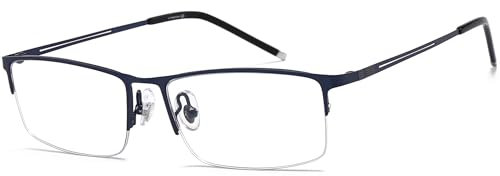 ANRRI Occhiali anti luce blu da uomo, rettangolari, semi-senza montatura, occhiali da gaming al computer da uomo, leggeri (Blu)