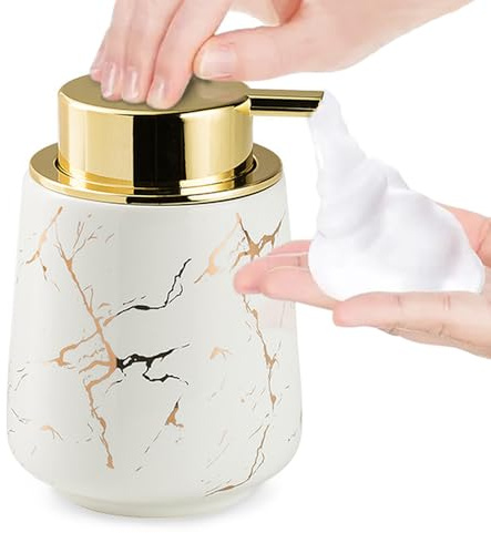 Marble Foam Soap Dispenser for Bathroom, Chic Ceramic Bottle(White) | Gold Soap Dispenser Pump