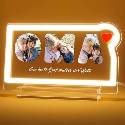 witfox Personalisierte Oma Lampe mit Foto, Originelles Oma, Neonschild Nachtlampe mit Text als Geschenk zum Geburtstag Weihnachten