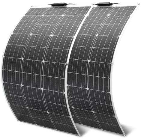 Aysolar 2PC 100W 12V Panneau Solaire Souple (200W) Monocristallin Panneau Solaire Flexible pour Camping-Car,Caravane,Bateaux, Van, Batterie 12V/24V et autres Surfaces Irrégulières