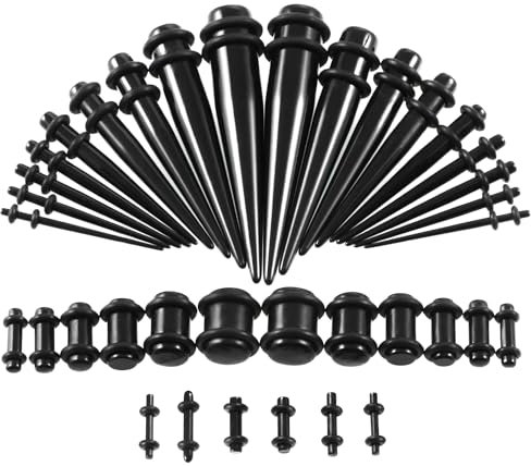 DHSBGWSX 36-Teiliges Ohrverlängerungsset, Ohrdehnungsset, Erweiterungsstab, Piercing-Ring-Set, Acryl-Piercing-Verlängerungsset, Gehörgang-Expander, Ohrdehnungs-Piercing-Werkzeug (Schwarz)
