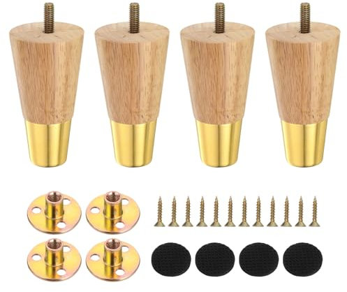 sourcing map Lot de 4 pieds de meubles ronds en bois de 10,2 cm avec vis de montage, pour armoires, canapé, commode, chaise, table ottomane, jaune