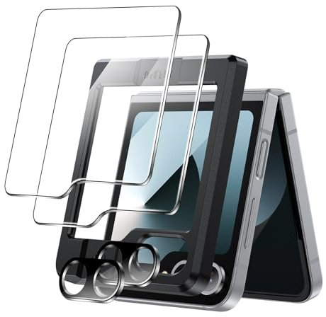 LK 2+2 Schutzfolie Panzer Schutz Glas Kompatibel mit Samsung Galaxy Z Flip 6, 2 Externe für SchutzGlas und 2 Kameraschutz,9H Härte, Ultra Klar Displayfolie, Blasenfreie,Kratzfest und Verschleißfest