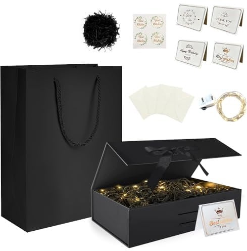 HIQE-FL Geschenkverpackung Box,26x19x8.5cm Geschenkverpackung Box mit Band,Geschenkbox mit Schleife,Geschenkkarton Für Geschenke,Magnetische Geschenkschachtel mit Deckel