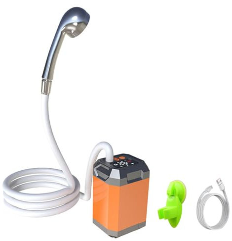 Shkalacar Tragbare Campingdusche, Camping Dusche mit intelligenter Temperaturerkennung, wiederaufladbarer 4500mAh Akku, Einstellbare Außendusche für Garten Reisen Autowäsche(Orange)