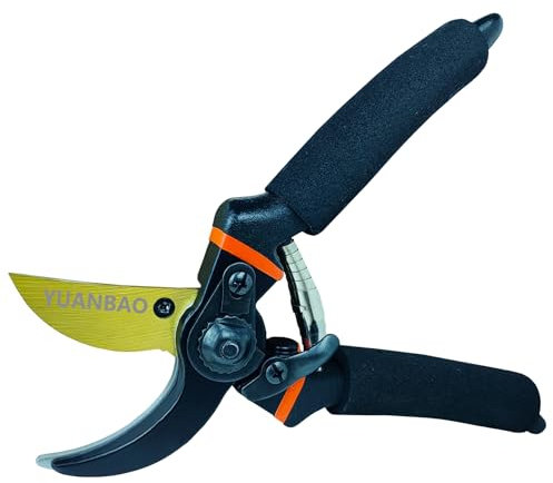 YUANBAO Sécateur à lame franche de 21,6 cm avec lame en acier à haute teneur en carbone SK5, sécateur de jardin avec verrouillage de sécurité, coupe-plantes de jardin, ciseaux de jardinage avec