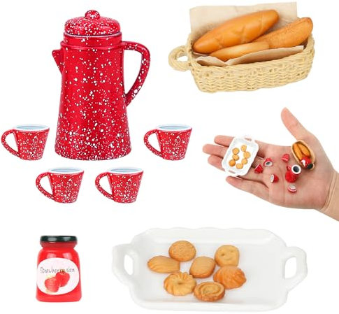 Miniatur Wichtel Zubehör,Porzellan Kaffee Teeservice Geschirr Puppenhaus Zubehör Puppenhaus Geschirr Puppengeschirr Porzellan Tee Zubehör Wichtel Zubehör Kaffee für 1/12 Puppenhaus