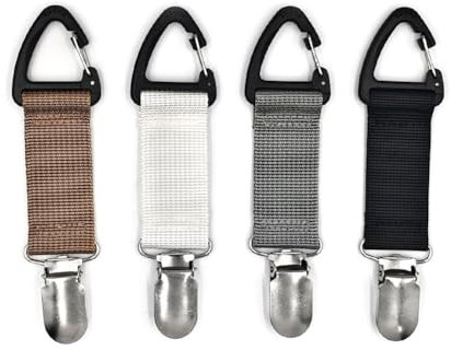 GZSYWZ 4pcs Travel Hat Clips Multifunctional Clip Portable Travel Hat Clip for Women Hands-Free Bag Accessories for Backpacks Bags Luggage Outdoor Travel Accessory (Black,Khaki,Grey,White)