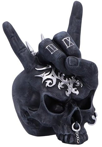 Nemesis Now Horns Up Rock on Hand Totenkopf-Ornament, Harz, Schwarz, 17,5 cm