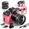 NBD 4K Digital Photography Camera - 48MP/120FPS Video, Wi-Fi & App Control, 16X Zoom, Macro & Wide-Angle Lenses, Autofocus, Webcam Function, Includes 16 Accessories, 32GB SD Card & 2 Batteries(Pink)