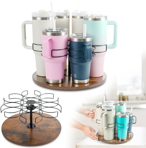 Water Bottle Organizer for Stanley, 20-40 oz Tumbler Rotatable Cup Storager with Handle, 6 Slots Water Bottle Rack, Kitchen Organizers & Storage Accessories for Kitchen Cabinet (UK)