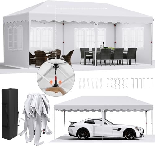 Carpa Plegable Pop-up 3x6M,Gazebo 3x6 con un Solo Empuje, Impermeable Pabellón de jardín con 4 Paneles Laterales, Tienda de campaña para Fiestas al Aire Libre, para Festival/Camping/Mercado, Blanco