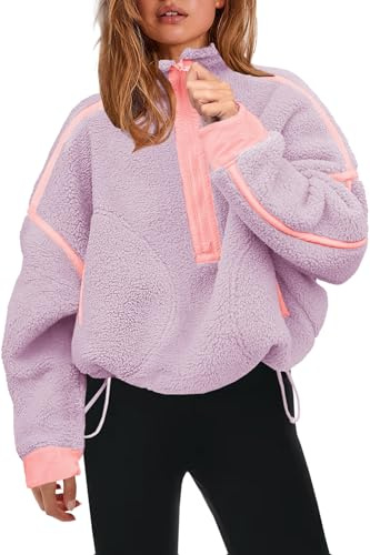 Panadila, Damen Fleece-Pullover mit halbem Reißverschluss, weich, warm und locker geschnitten, mit Taschen und kuscheligem Teddyfleece für hohen Tragekomfort