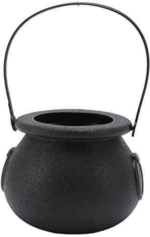 BORDSTRACT Halloween-Kessel, Süßigkeiten-Eimer, Topf, schwarzer Hexenkessel mit Griff, Hexerei, leichte tragbare Süßigkeitenschale