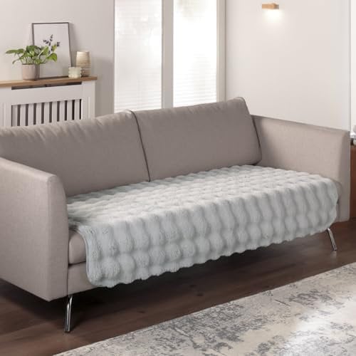 Delindo Lifestyle Sofaschoner Helsinki, kuscheliger Webpelz Sofa Überwürf, flauschig weicher 2 Sitzer, grau, 90x160 cm