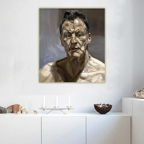 GKUVBF Lucian Freud „Reflection (Self Portrait) 1985“, Ölgemälde auf Leinwand, Kunstbild für Wohnzimmer, Heimdekoration, Leinwanddrucke, 50 x 50 cm, rahmenlos