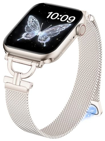 wipalor Slim Magnetische Milanaise Armband für Apple Watch Armband Damen 40mm 42mm 41mm 38mm, D-förmiges Metall Edelstahl Ersatzarmband für Apple Watch 10 9 8 7 6 5 4 3 SE-Polarstern