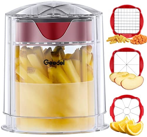 Geedel Chip Cutter, Potato Chipper with 3 Cutters, French Fries Cutter Fast Cutting, Apple Corer Slicer for Fruits, Potato Chopper for Cucumber, Carrot, Vegetable Chopper Easy to Clean