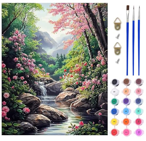 AIRDEA Montagne Peinture Numero Adulte, DIY Kit Activité Manuelle Peinture Acrylique, Paysage Peinture par Numero Adulte avec Pinceaux et Acryliques pour la Décoration Maison 40x50 cm (Pas de Cadre)