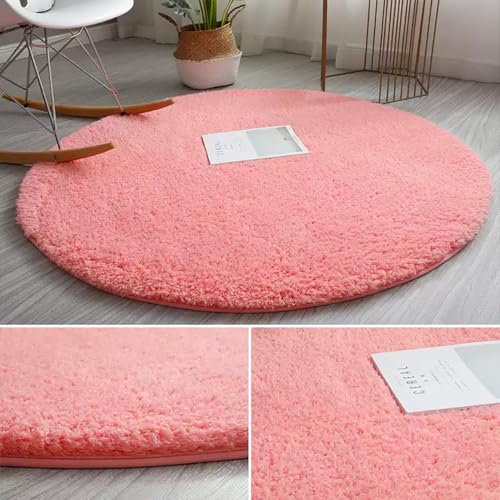 Swsen Runde Shaggy Teppiche – Moderne Teppiche für Schlafzimmer und Wohnzimmer – Weich, rutschfest & Pflegeleicht – in Farben & Größen, Durchmesser: 60CM, Farbe: Rosa