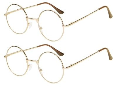 JoXiGo 2 Pack Lesebrille Herren Damen Rund Retro Nerdbrille Metall Rahmen Klar Linse + Brillenband