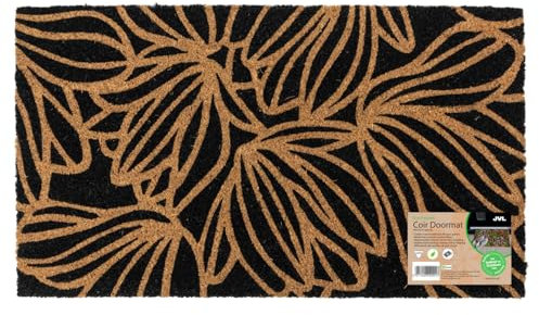 JVL Eco-Friendly Latex Backed Coir Entrance Doormat, 40x70cm - Black Floral