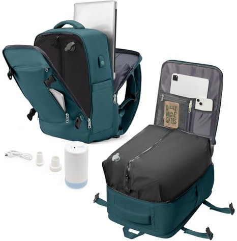 livbote Zaino Sottovuoto Viaggio con pompa sottovuoto, Zaini Airbag Zaino da Viaggio Aereo Bagaglio a Mano Ryanair 40x20x25 Borsa da Cabina per Donna Uomo -Blu Pavone