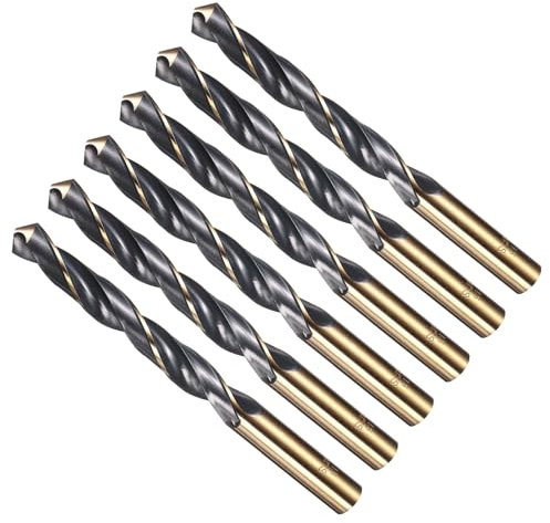 METALLIXITY Brocas (13mm) 6pcs, Acero de Alta Velocidad 4341 Vástago Recto 118° Acabado Negro y Dorado para Cobre Aluminio Madera Plástico Metal de Dureza Media