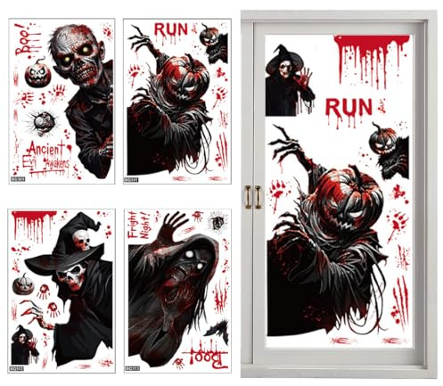 EAVUYIS 4 Hojas Pegatinas de Halloween para Ventanas con Estampados Sangrientos, Calcomanías de Baño para Fiesta de Terror de Halloween Espeluznante
