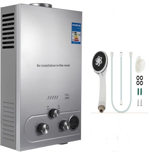 10L Scaldacqua a Gas Propano GPL 20KW Propano Butano Riscaldatori di Acqua a Gas Liquefatto,Scaldabagno Istantaneo Senza Serbatoio con Kit Doccia, per Campeggio,Camper,Casa