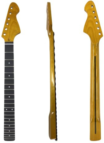 E-Gitarren-Hals, 22 Bünde, 648 mm Länge, Palisander-Griffbrett, weiße, quadratische Einlagen, Hals, DIY-Ersatz (komplett gewellt)