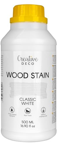 Creative Deco Water Based White Wood Stain Indoor | 500ml | Varnish for Wallpaper Concrete Brick Wood Panelling | Acrylic Finish Surface Protection | Quick Drying | Not-Toxic & Non-Yellowing