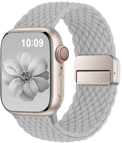 Higgs Geflochtenes Armband Kompatibel mit Apple Watch 40mm 41mm 42mm 38mm Damen Herren, Magnetisch Verschluss Elastisch Stoff Sport Nylon Armbänder für iWatch SE 3/2/1 Series 11 10 9 8 7 6 5 4 3 2 1