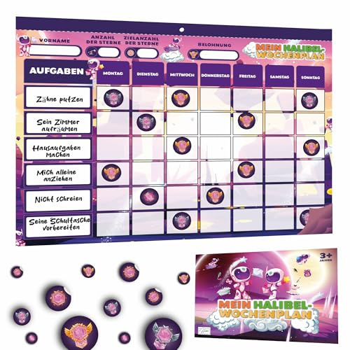 Halibel Belohnungstafel für Kinder – 1000+ Sticker Wochenplaner – Selbstständigkeit & Routine fördern ab 3–12 Jahren - Montessori - Rosa