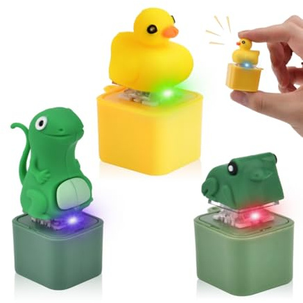 3 Stück Duckeys & Frösche Quaken Schlüsselanhänger, Tastatur Schlüsselanhänger Ente, Duckeys Quacking Fidget Keychain Toy, Lizard Button mit Licht Sound, Lustiger Angst Geschenke