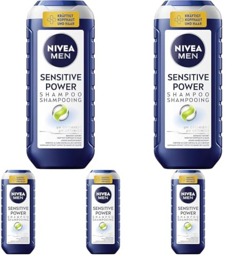 NIVEA MEN Sensitive Power Shampoo 5er-Set (5 x 250ml), beruhigendes Männer Shampoo mit Hanfsamen-Extrakt zur täglichen Anwendung, stärkendes Haarshampoo gegen juckende Kopfhaut