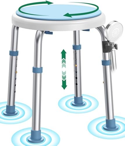 Luckfaith LC01 Sedia da Doccia Girevole 360° Regolabile in Altezza – Sgabello Doccia Antiscivolo in Alluminio con Sedile Rotante, Leggero per Anziani e Persone con Mobilità Ridotta