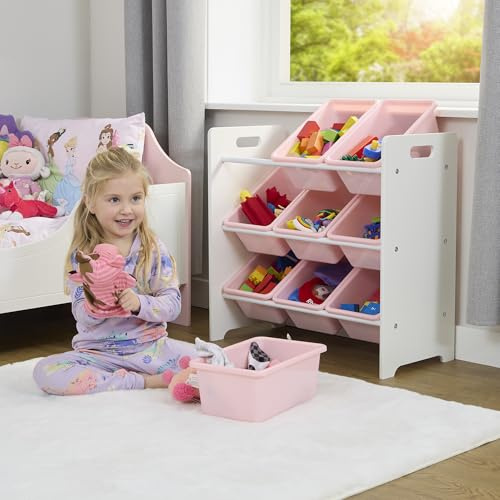 Liberty House Toys Kids 9 Bin Storage Unit - White & Pink | Easy access open storage for toys