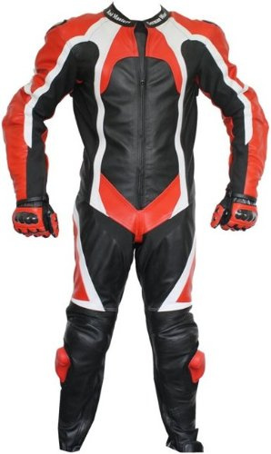 German Wear Einteiler Motorradkombi Lederkombi aus Büffelleder echtleder Kombi, 52/L, Farbe:Rot