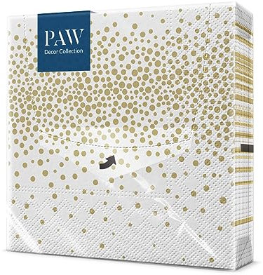 PAW - Tovaglioli di Carta Colorati (33 x 33 cm) I 20 Pezzi I Tovaglioli Compleanno I Coriandoli, Classico, Elegante I 3 veli I Tovaglioli di Carta Decorati per Compleanni e Feste - Confetti (gold)